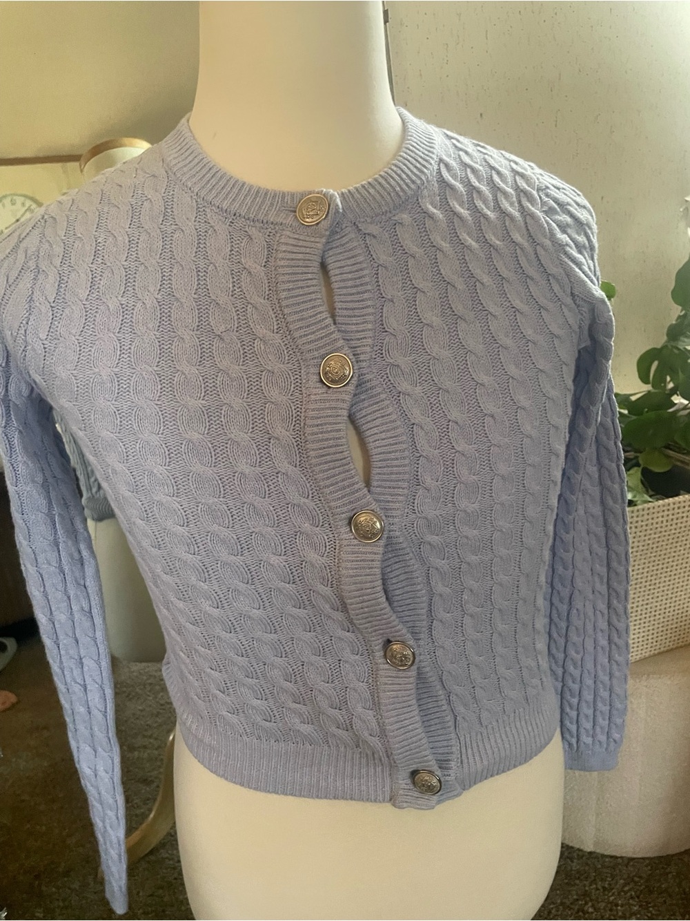 H&M Pale Blue Cable-Knit Button-Up Cardigan